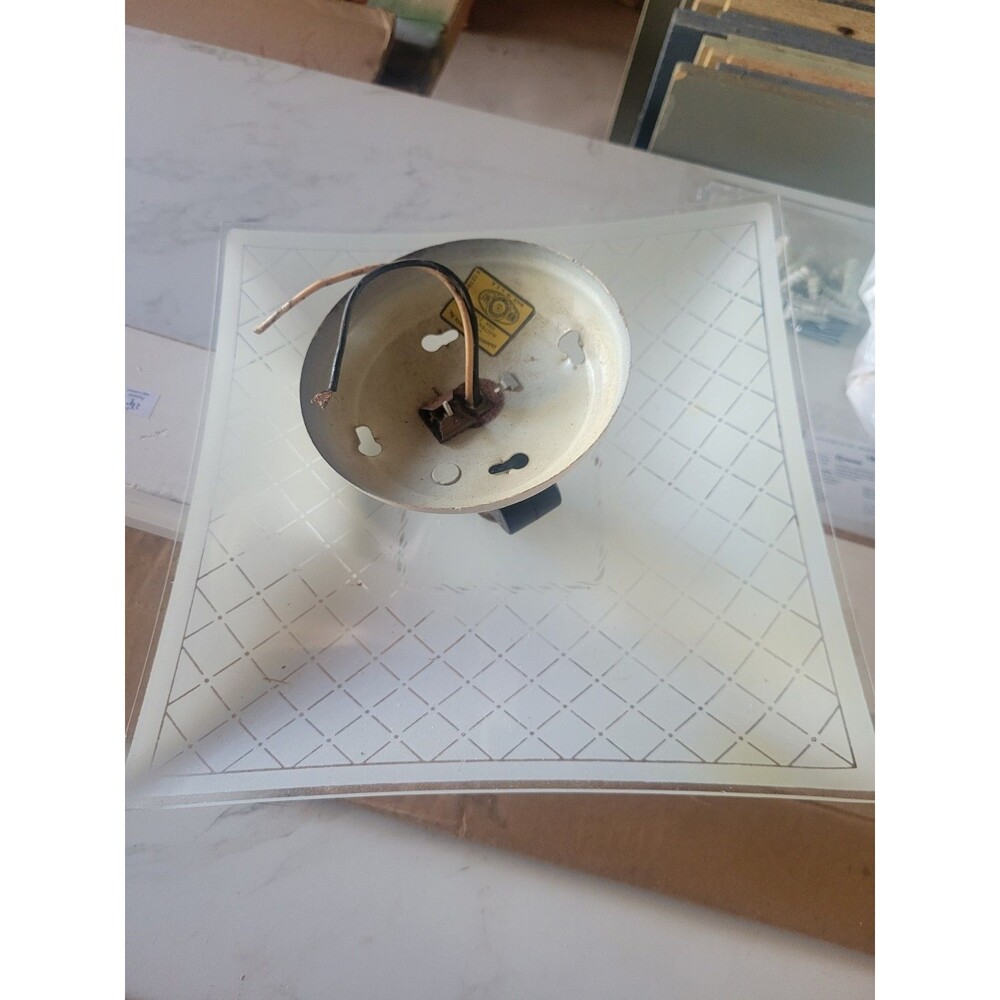 Vtg MCM Square Glass Diamond pattern Ceiling Light Cover Shade Fixture  12”x12 - Picture 2 of 13